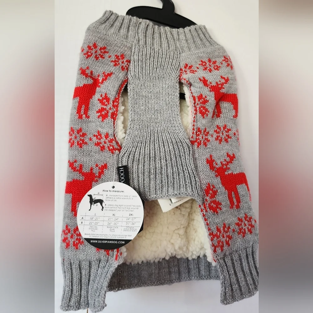 Silver Pooch Large Dog Reindeer Christmas Sherpa‎ Lined Sweater sz Small NWT